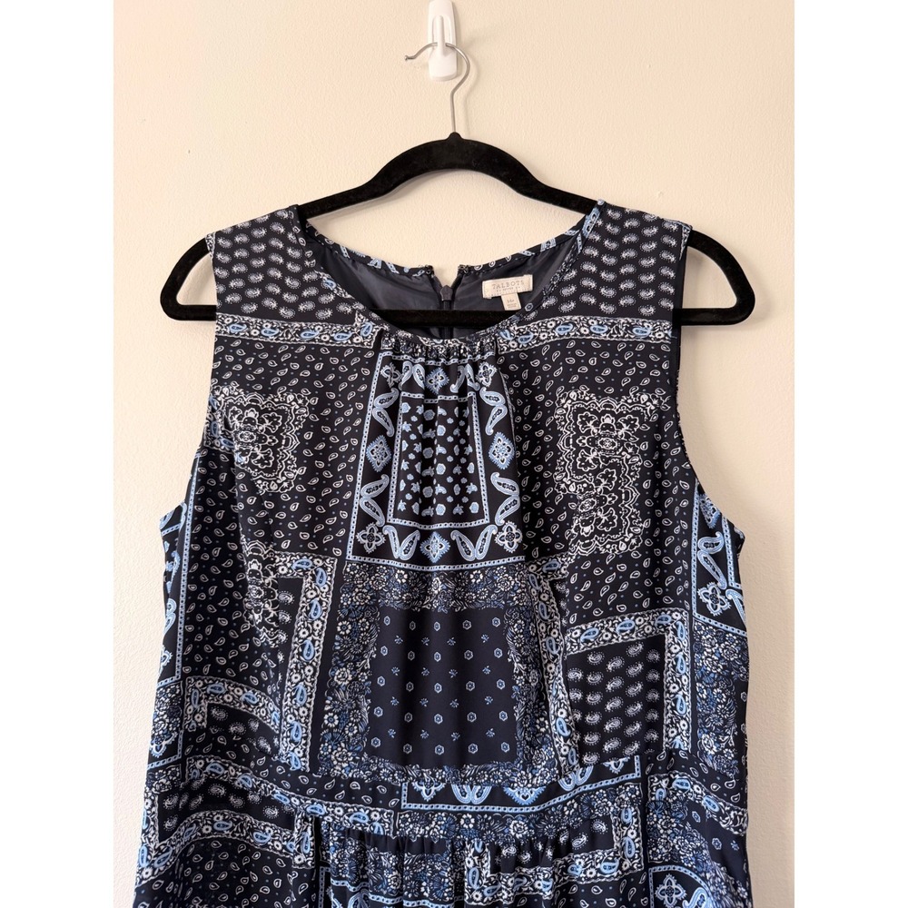 Talbots Blue Paisley Patchwork Grandma‎ Handkerchief Print Sleeveless Maxi Dress - Picture 4 of 8